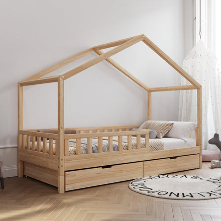 De Gele Flamingo bedhuisje Amsterdam met lades, kinderbed in huisvorm van grenen