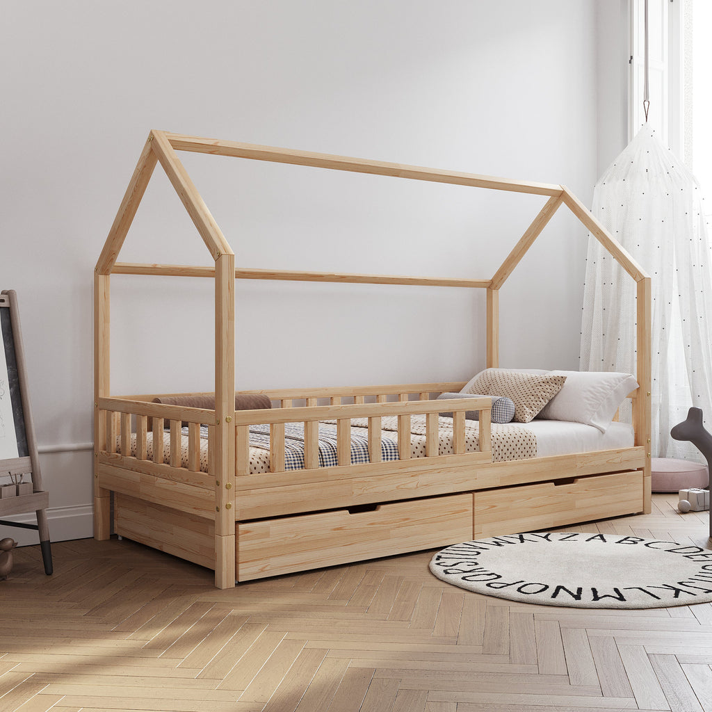 De Gele Flamingo bedhuisje Antwerp met lades, houten kinderbed met opbergruimte