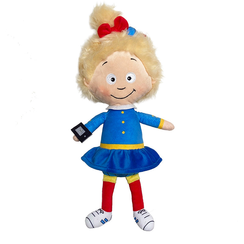 De Spiekpietjes Pop Minnie, knuffelpop met blond piekjeshaar, staartje en strik