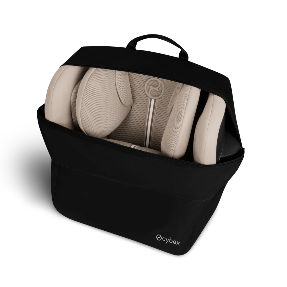 CYBEX Reistas zwart, geopend met buggy erin