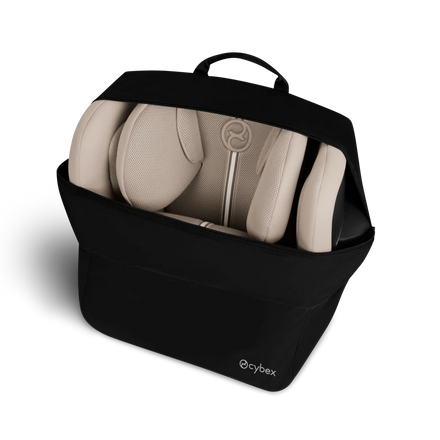 CYBEX Reistas zwart, geopend met buggy erin
