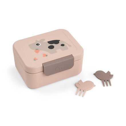 Done By Deer kleine lunchdoos met snackprikkers in Tiny Farm Powder, gesloten