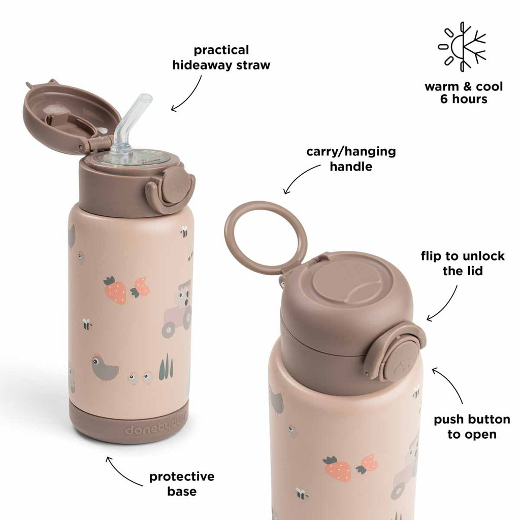 Done By Deer thermosfles Tiny Farm Powder met opvouwbaar draaghandvat