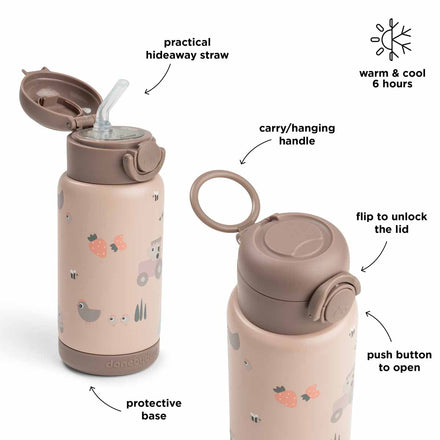 Done By Deer thermosfles Tiny Farm Powder met opvouwbaar draaghandvat