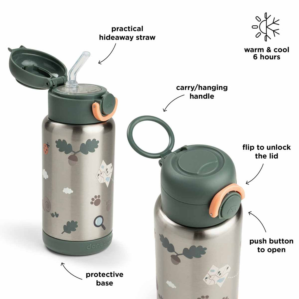 Done By Deer thermosfles Tiny Trails Green met opvouwbaar draaghandvat