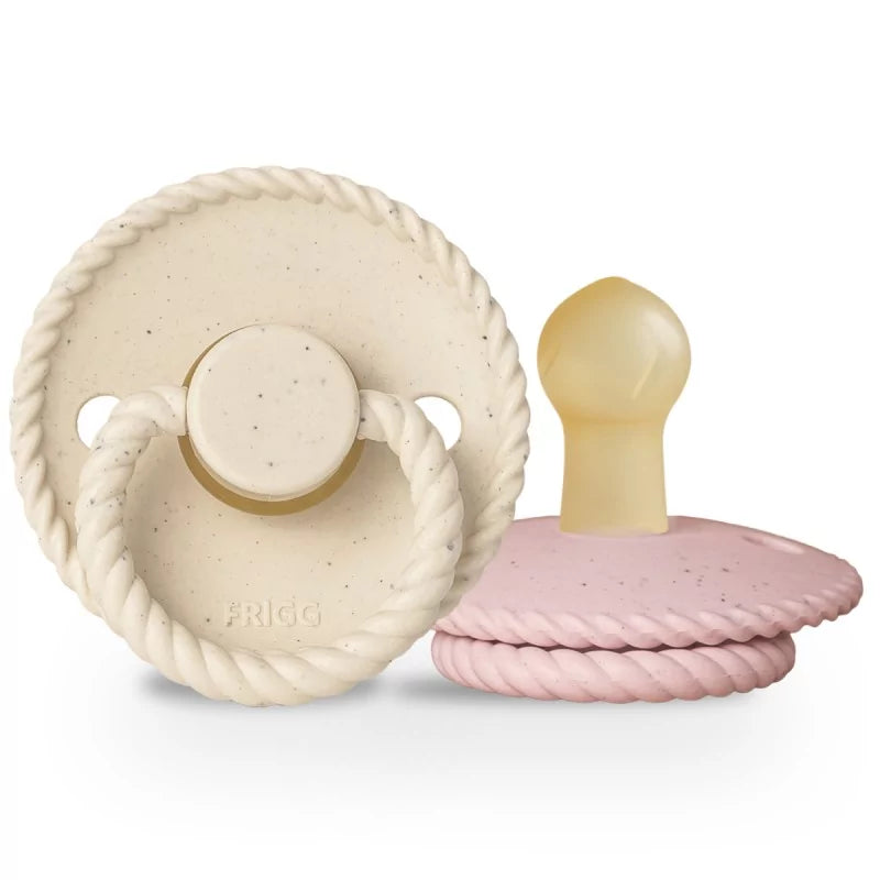 Frigg Mini Mocha latex fopspeen duo Vanilla Cream en Rose Latte, voor- en zijaanzicht