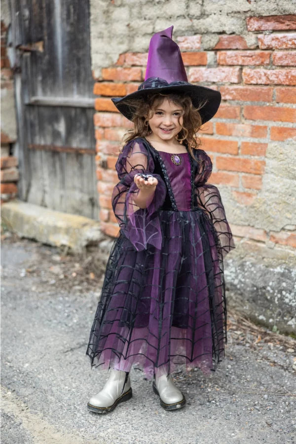 Great Pretenders Amethyst Spinnenheks verkleedjurk met heksenhoed paars