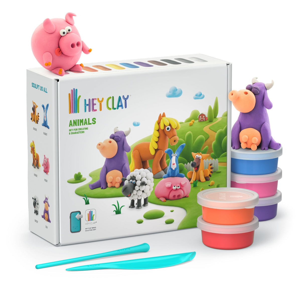 Hey Clay Boetseerklei | Farm Animals (15 potjes)
