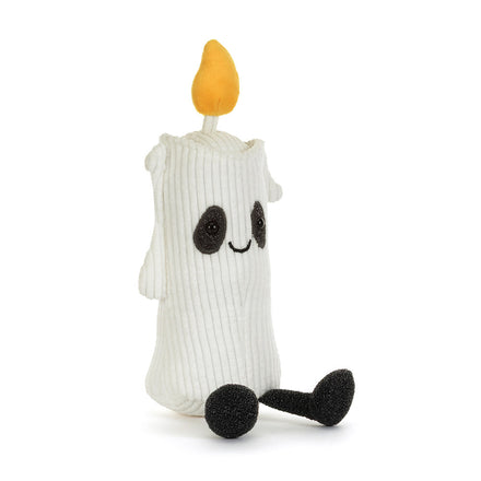 Jellycat Amuseables Flickerty Candle, vooraanzicht van de witte kaars met gezichtje