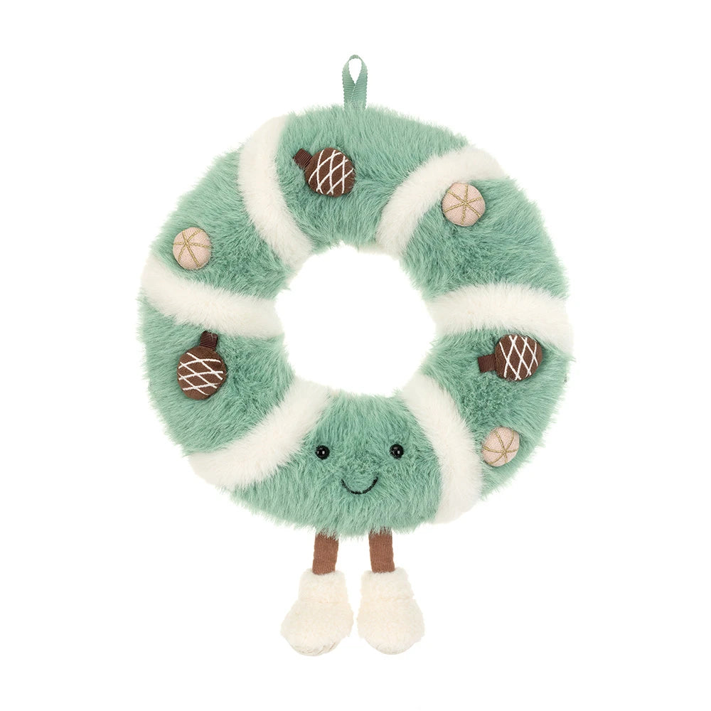 Jellycat Amuseables Pinecone Wreath, vrolijk gezichtje van voren