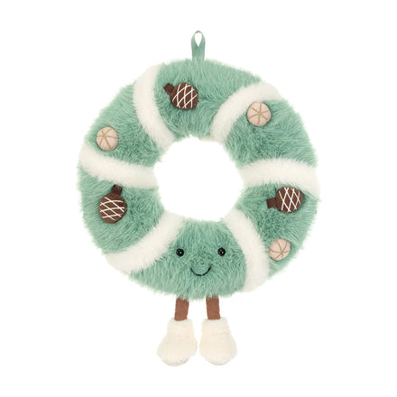 Jellycat Amuseables Pinecone Wreath, vrolijk gezichtje van voren