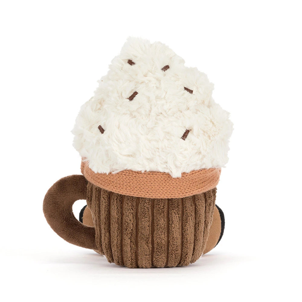 Jellycat Amuseables Scarffles Hot Chocolate, achterkant met oor van de beker