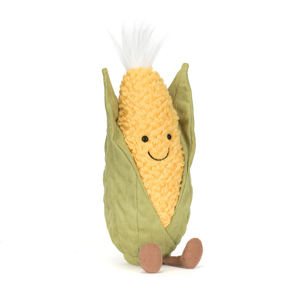 Jellycat Amuseables Sweetcorn, maïskolf met gezichtje vooraanzicht