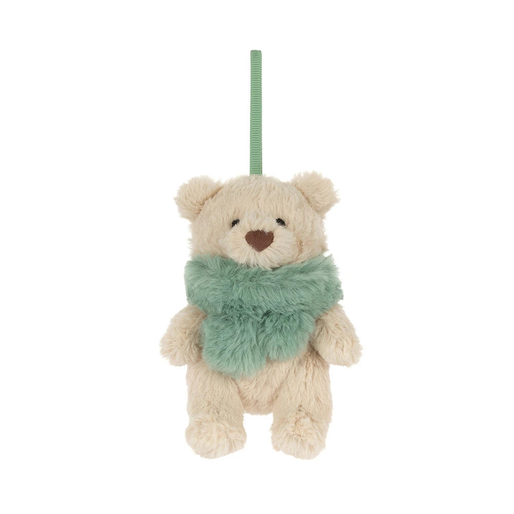 Jellycat Bartholomew Bear Jr. Winter Warmer kerstdecoratie, vrolijk gezichtje van voren