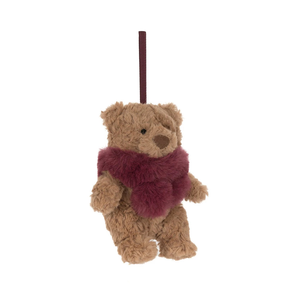Jellycat Bartholomew Bear Winter Warmer kerstdecoratie, bruine beer met rode sjaal