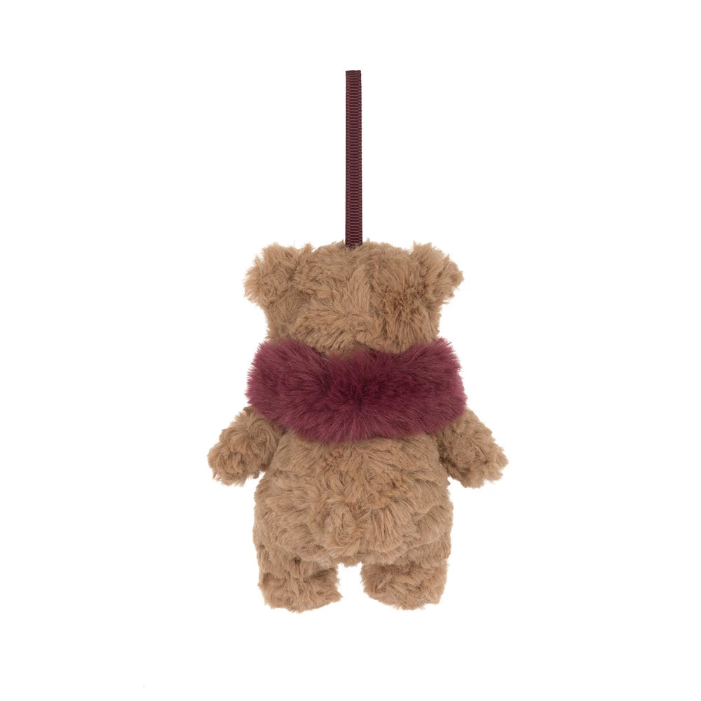Jellycat Bartholomew Bear Winter Warmer kerstdecoratie, achterkant met lintje