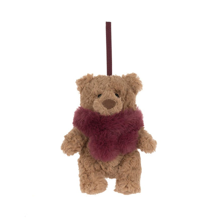 Jellycat Bartholomew Bear Winter Warmer kerstdecoratie, vrolijk gezichtje van voren