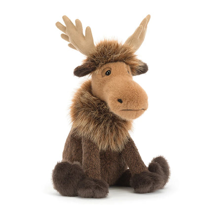 Jellycat Birchly Moose, vooraanzicht van de bruine eland met gewei