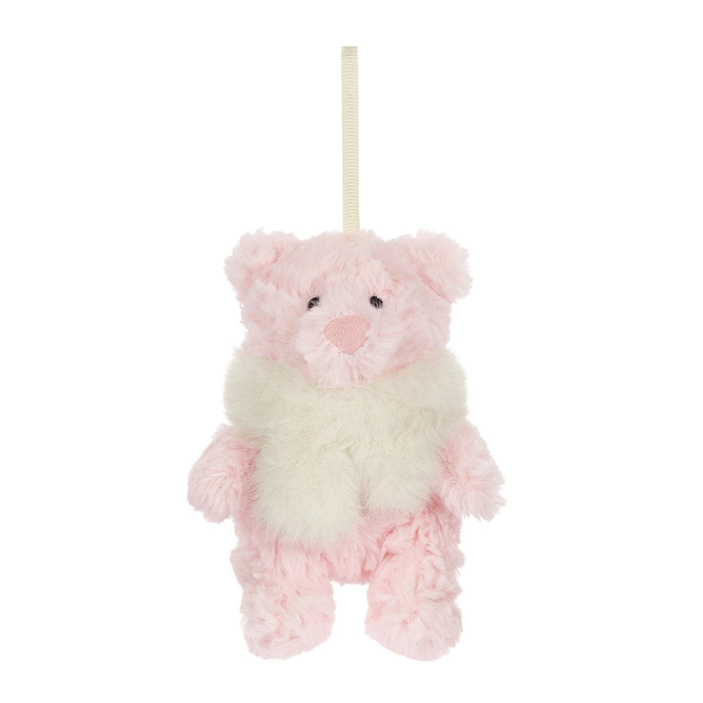 Jellycat Leola Bear Winter Warmer kerstdecoratie, vrolijk gezichtje van voren