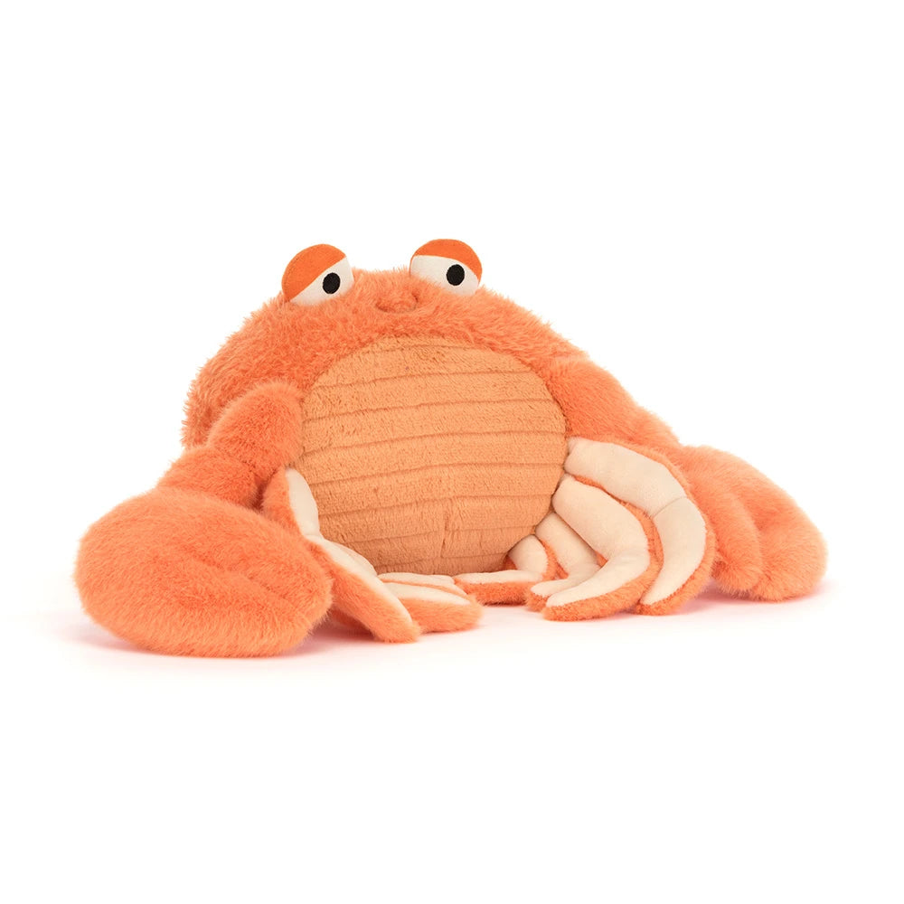 Jellycat Pinchsnap Crab, vooraanzicht van de oranje krab met scharen