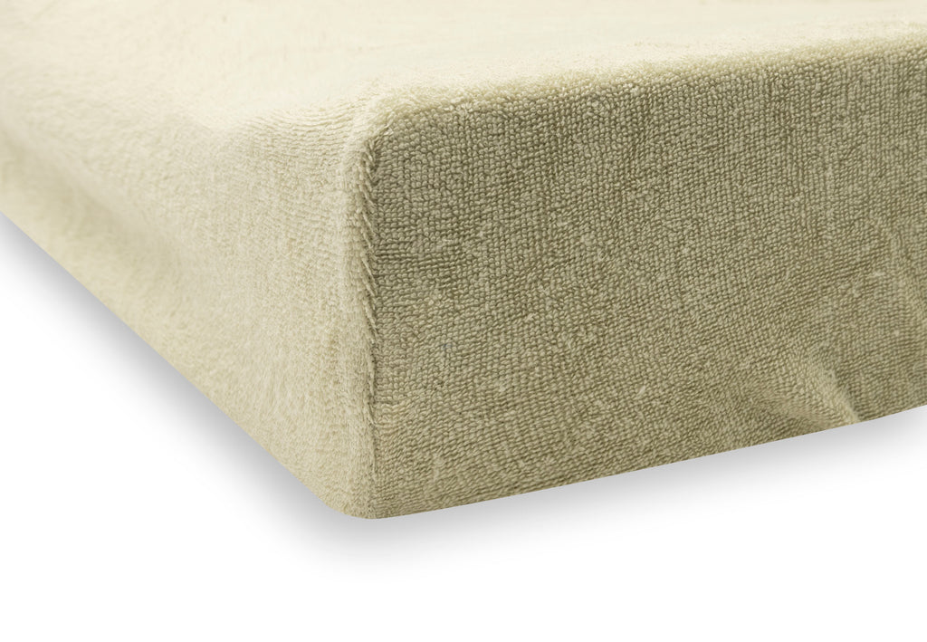 Detail van de badstof lussen in de groentint Soft Matcha van Jollein