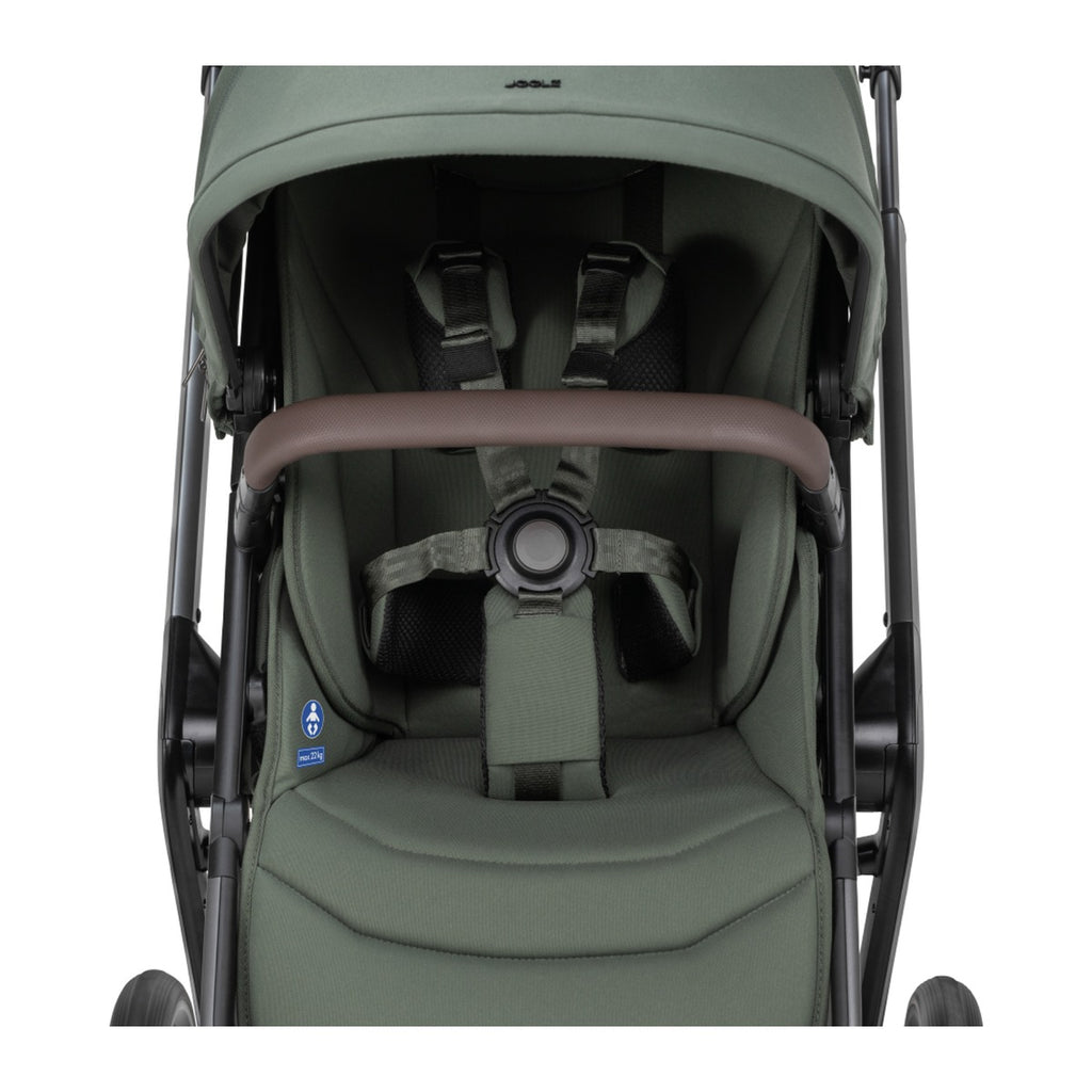 Joolz Kinderwagen Day5 Complete Set Forest Green, vooraanzicht van het zitje met gordel