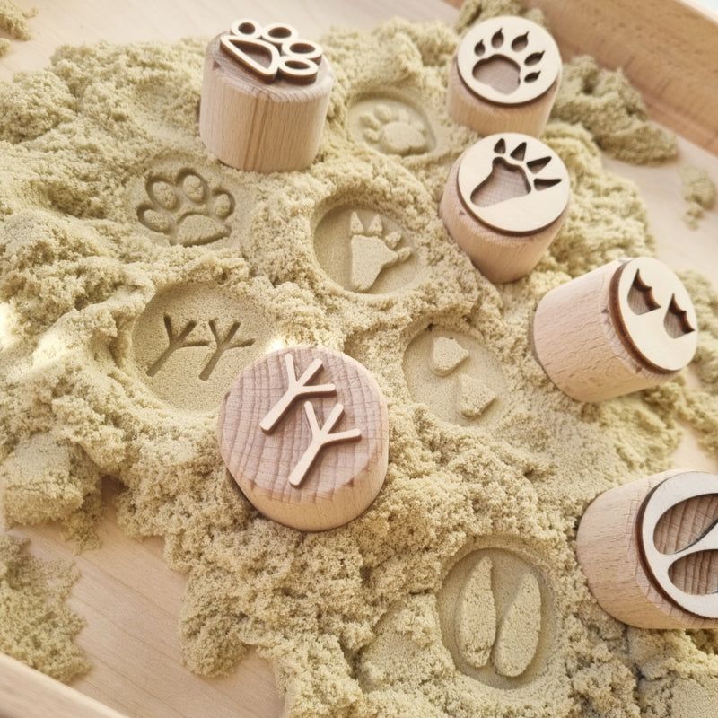 Kiddi Houten Stempelset Footprints beukenhout met opbergzakje