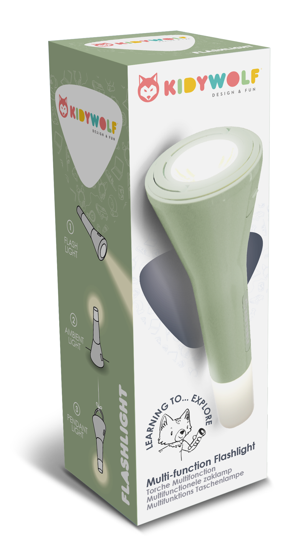 Kidywolf zaklamp groen, verpakking vooraanzicht