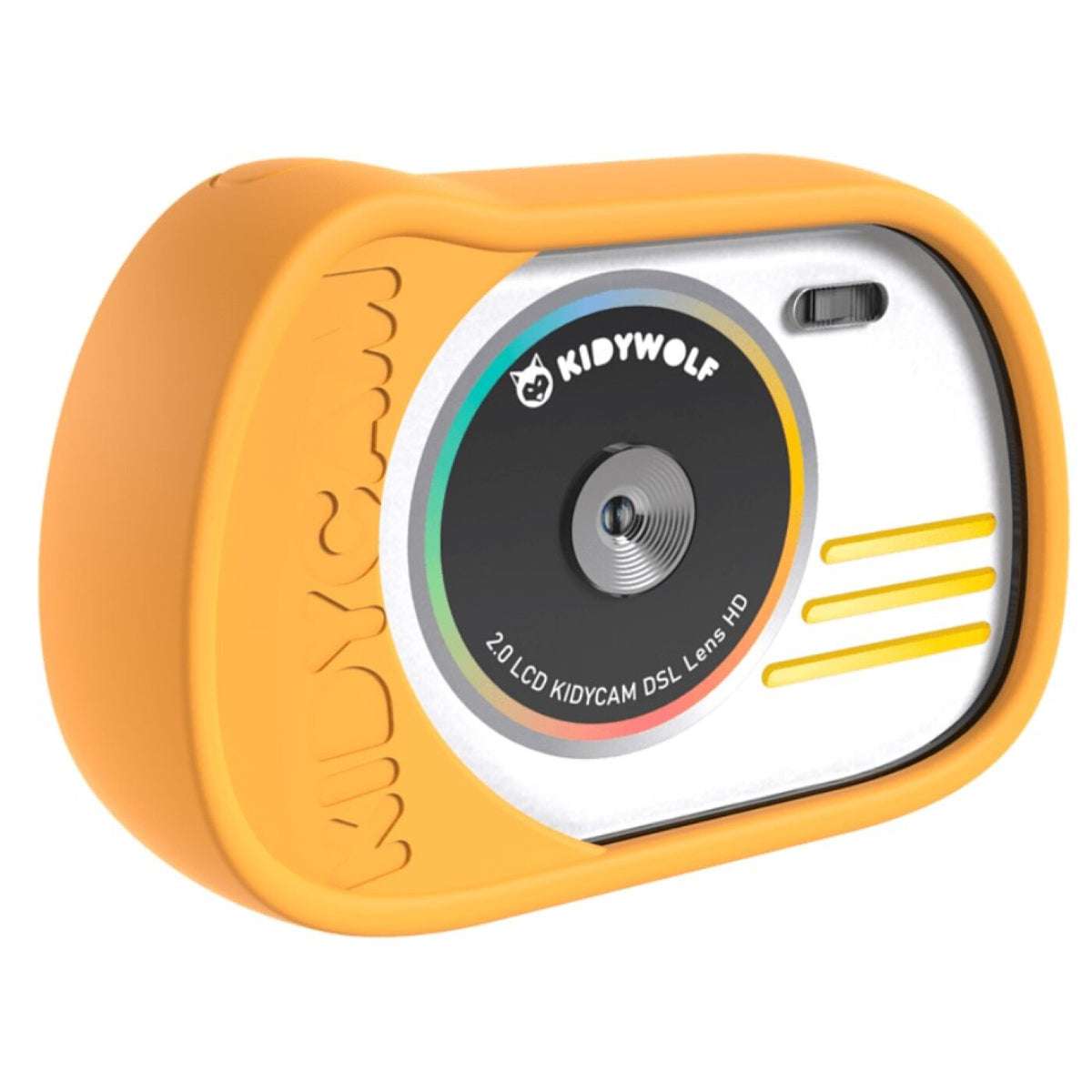 Kidywolf Kidycam waterdichte kindercamera oranje, vooraanzicht met lens