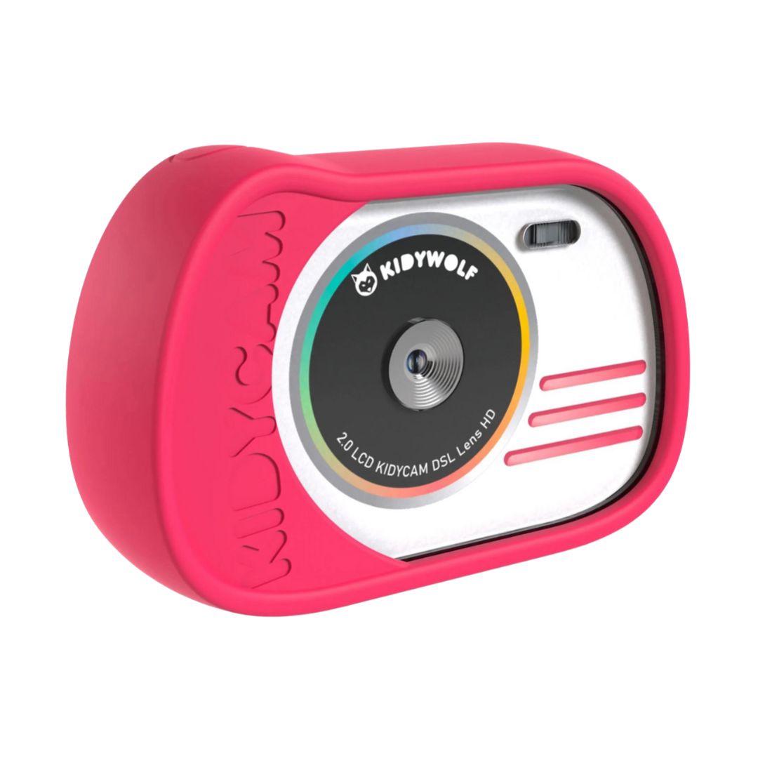 Kidywolf Kidycam waterdichte kindercamera roze, vooraanzicht met lens