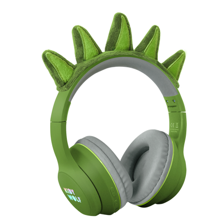 Kidywolf Kidyears bluetooth koptelefoon Dino groen, vooraanzicht met stekels