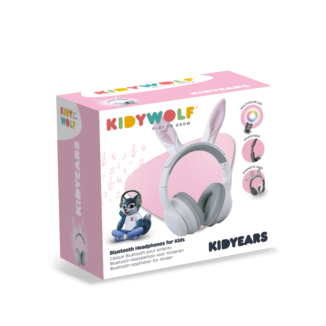 Kidywolf Kidyears bluetooth koptelefoon Rabbit, vooraanzicht met konijnenoren