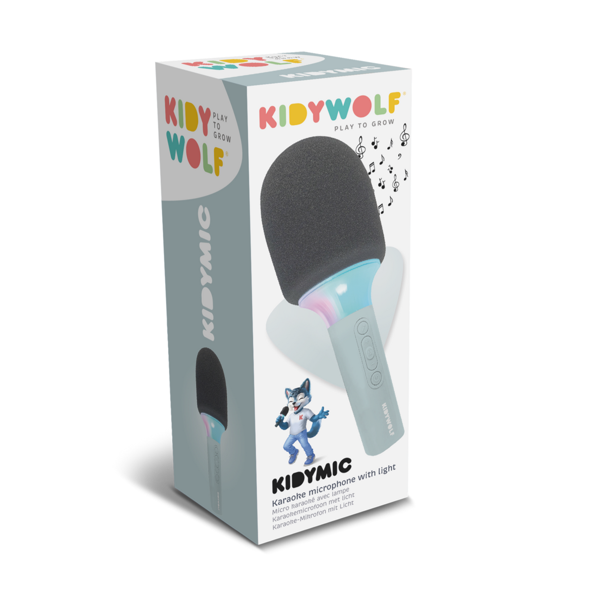 Kidywolf Kidymic karaokemicrofoon groen, schuin vooraanzicht met LED-ring