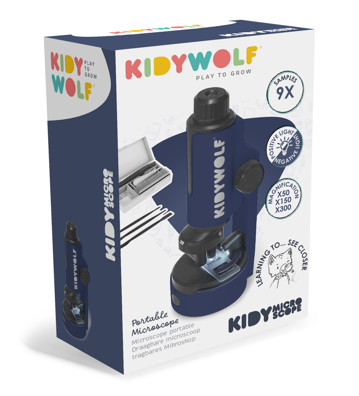 Kidywolf microscoop voor kinderen blauw, vooraanzicht