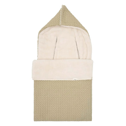 Koeka Voetenzak Wafel/Teddy Oslo in olive, open met teddyvoering op witte achtergrond