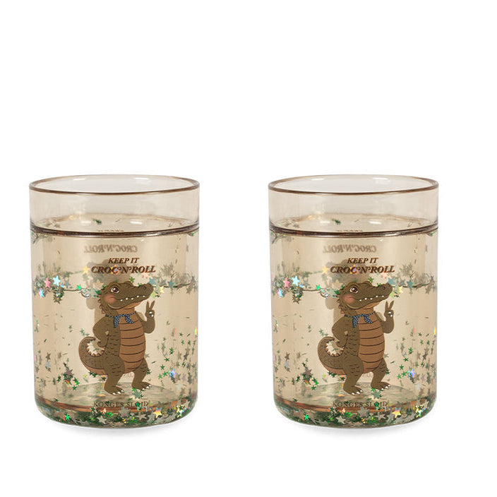 Konges Sløjd Glitterbekers 2 Pack Glitter Cups Crocodile, twee glitterbekers op witte achtergrond