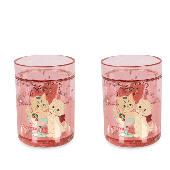 Konges Sløjd Glitterbekers 2 Pack Glitter Cups Rose Cat, twee glitterbekers op witte achtergrond