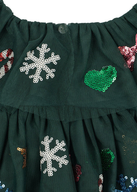 Konges Sløjd Jurk Yvonne Christmas Dress Hunter Green, derde productfoto op witte achtergrond