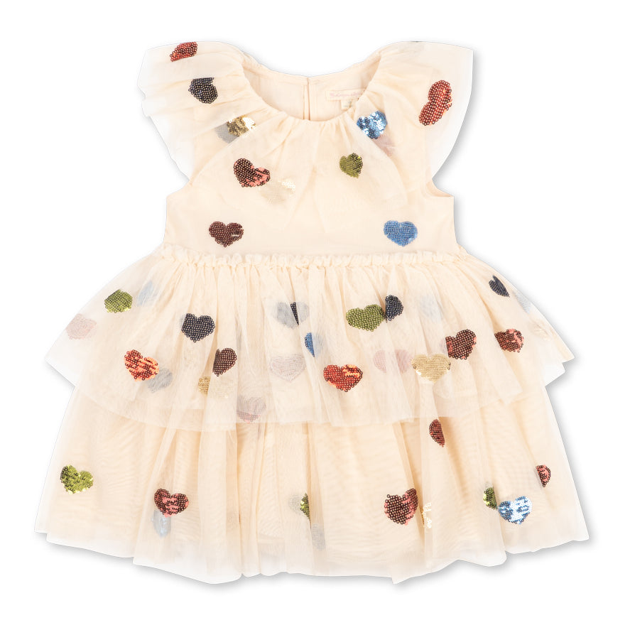 Konges Sløjd Jurk Yvonne Fairy Dress Coeur Dolce Sequin, tulen feeënjurk met pailletten op witte achtergrond