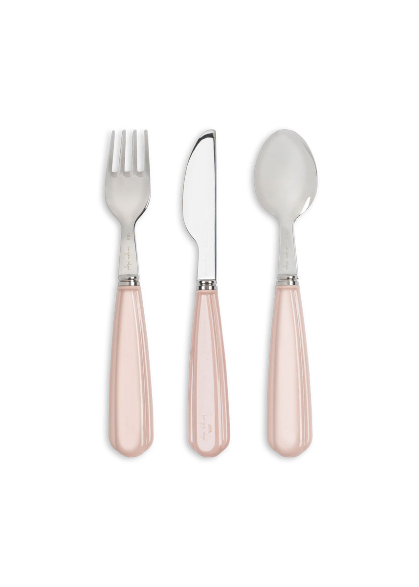 Konges Sløjd Kinderbestek Kids Cutlery Cherry Blush, bestekset op witte achtergrond