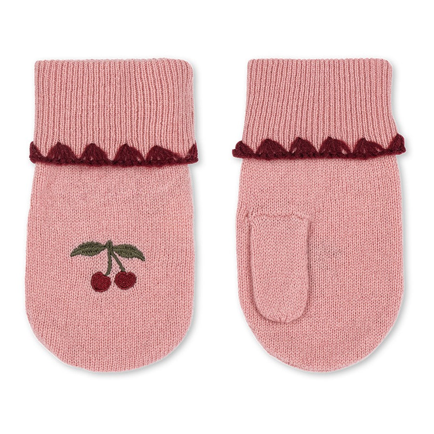 Konges Sløjd Wanten Collette Mittens Pale Blush, gebreide wanten in zacht roze wol op witte achtergrond