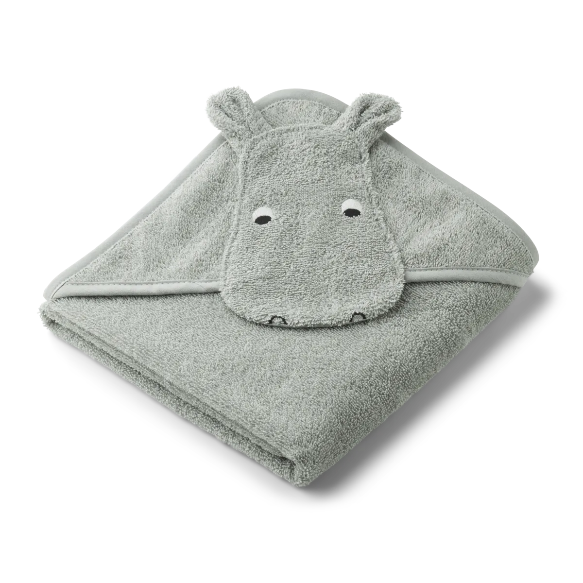 Liewood Albert badcape Hippo Dove Blue met nijlpaardkap, opgevouwen