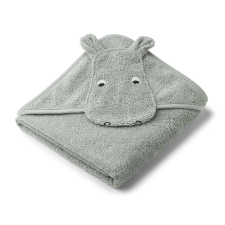 Liewood Albert badcape Hippo Dove Blue met nijlpaardkap, opgevouwen