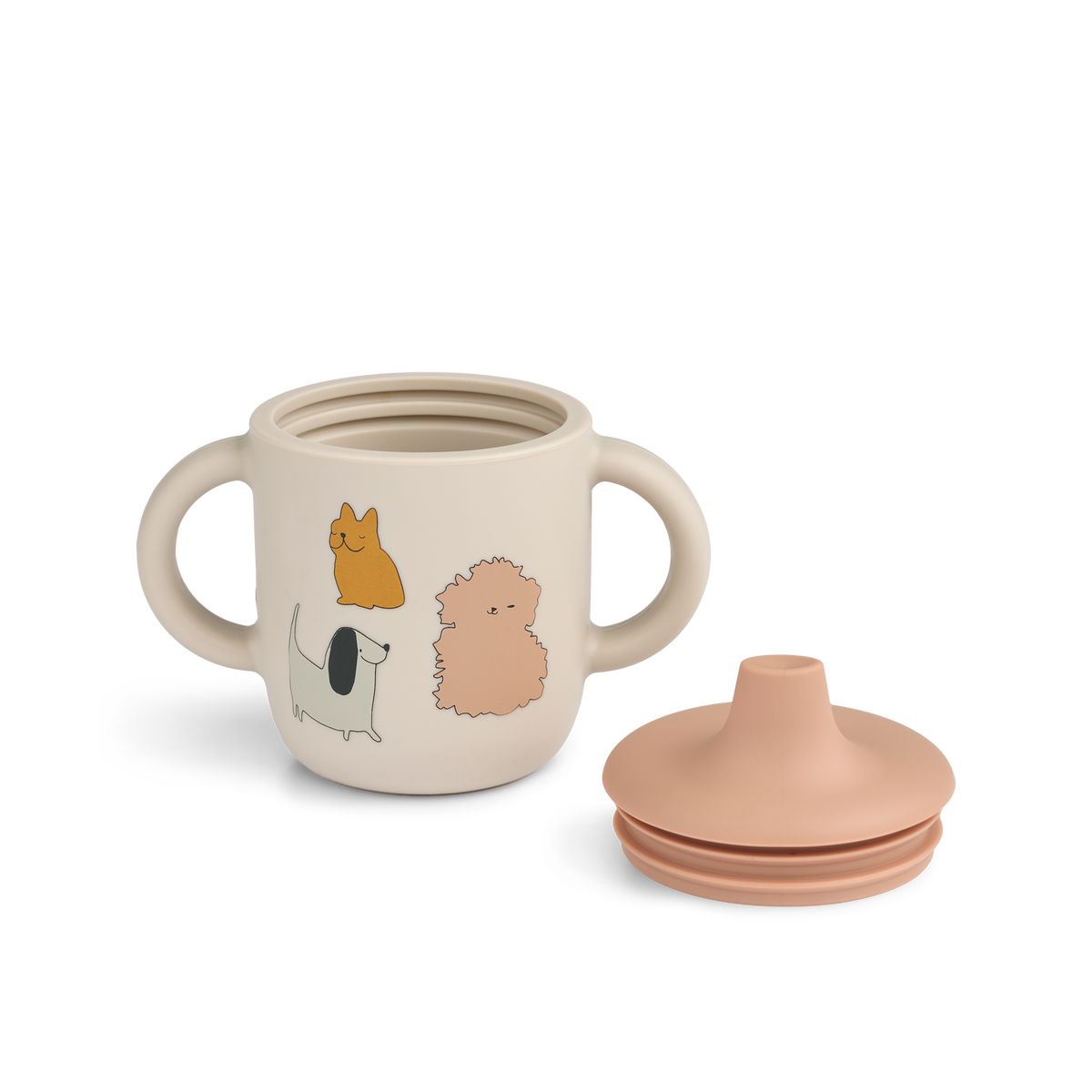 Liewood Neil siliconen tuitbeker Cats And Dogs Sandy met deksel en twee handvatten