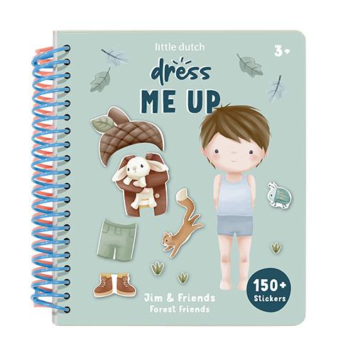 Little Dutch Aankleed- & Stickerboek Dress Me Up Jim & Friends, voorkant van het aankleed- en stickerboek