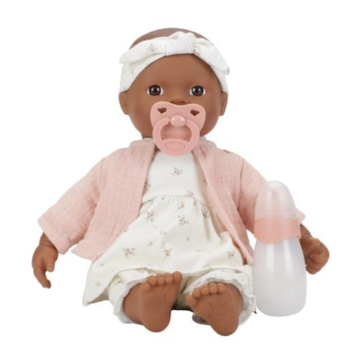 Little Dutch baby pop Noa in roze vestje met speen en flesje