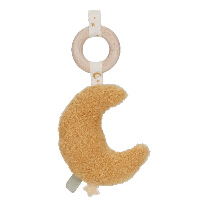 Baby ligt onder de Little Dutch babygym Newborn Naturals met hangspeeltjes