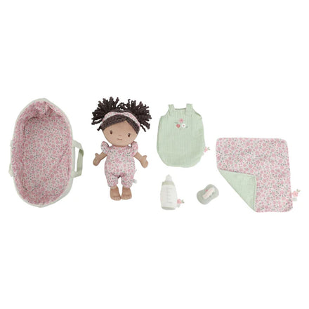 Little Dutch babypop met mandje Evi, pop met slaapzakje, romper en luier
