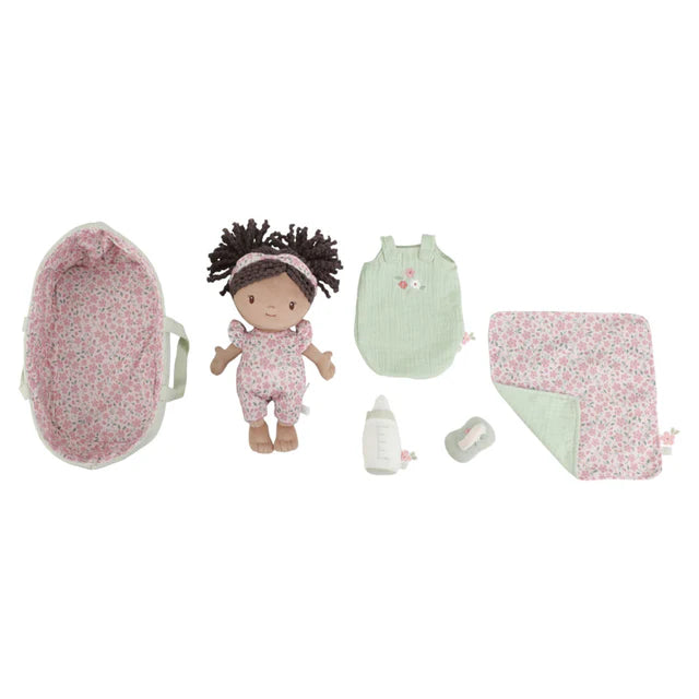 Little Dutch babypop met mandje Evi, pop met slaapzakje, romper en luier