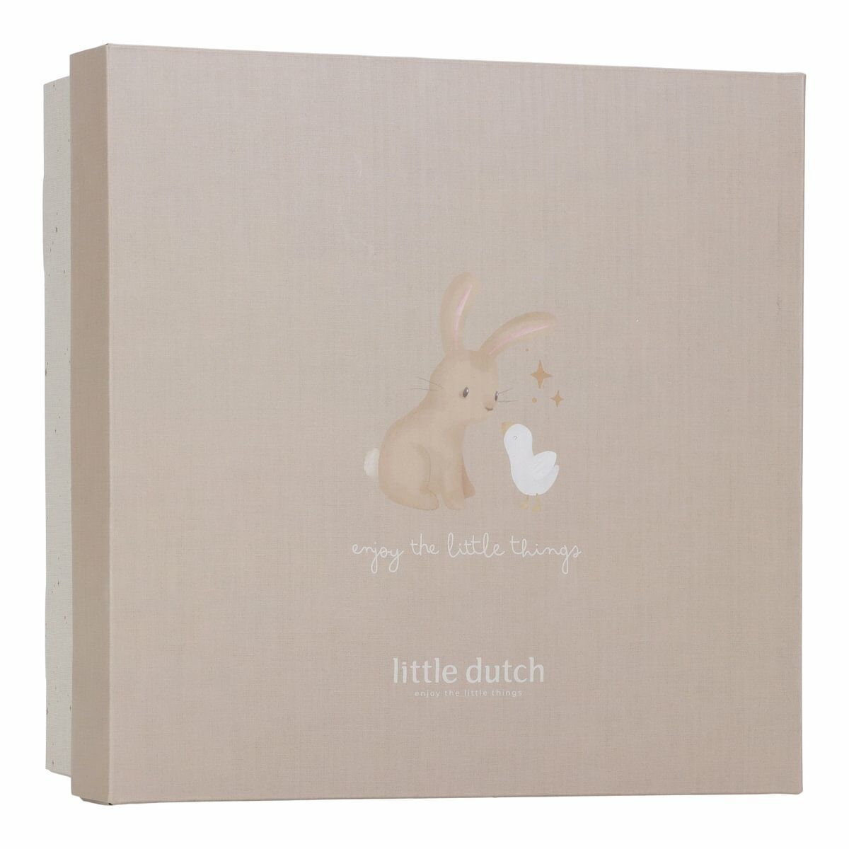Little Dutch giftset Newborn Naturals, geopende doos met maan, gans en konijnrammelaar